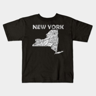 Mandala art map of New York with text in white Kids T-Shirt